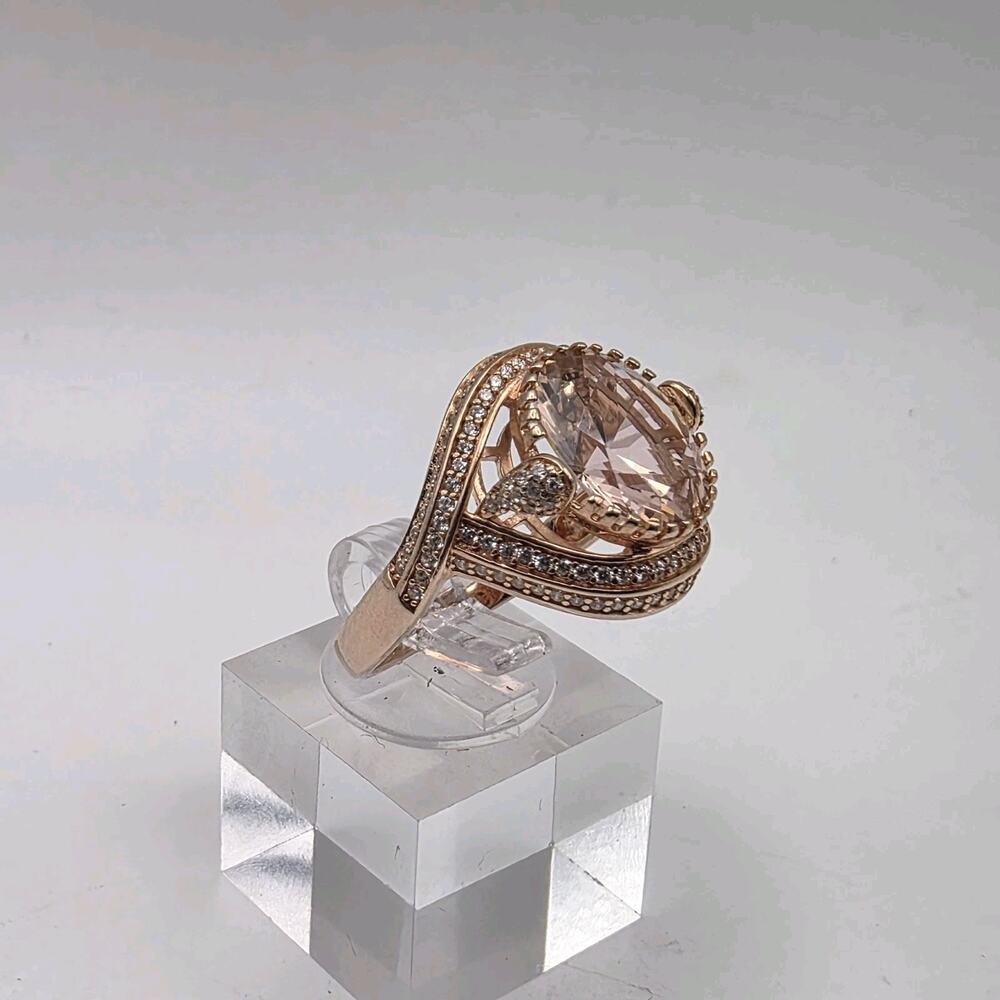 ROSE GOLD Over STERLING SILVER Simulated Morganite Double Halo Ring, Size 9
